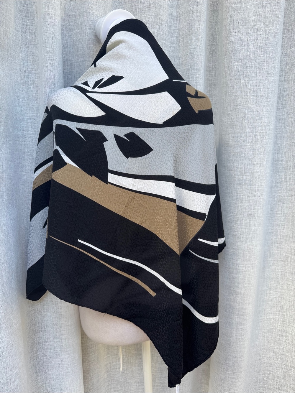 Christian Dior square silk brocade scarf abstract black, tan,  white floral